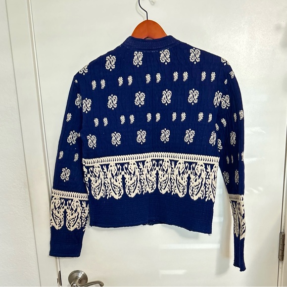 Free People Short Jacket Blue with Cream Accents. Size: 0 - Picture 4 of 8